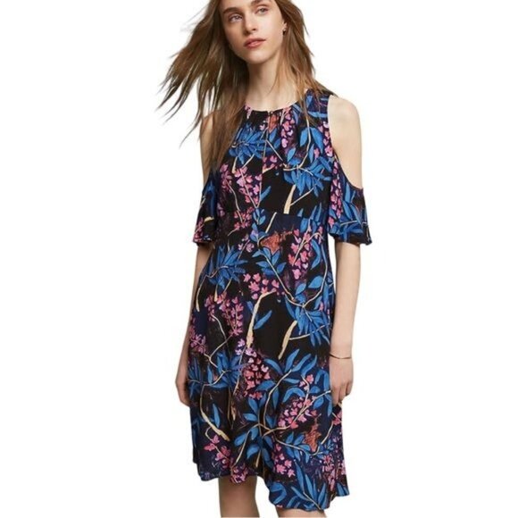 LAST CHANCE ANTHROPOLOGIE MAEVE Elia Cold-Shoulder Floral Dress Size 4 - Picture 1 of 10